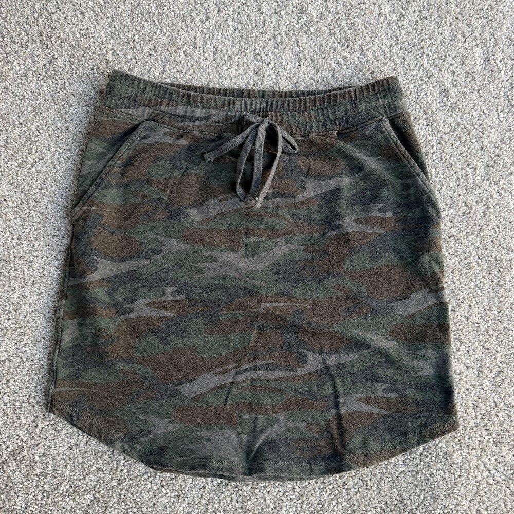 T.la Skirt Womens Medium Green Camouflage French Terry Drawstring Pockets Casual